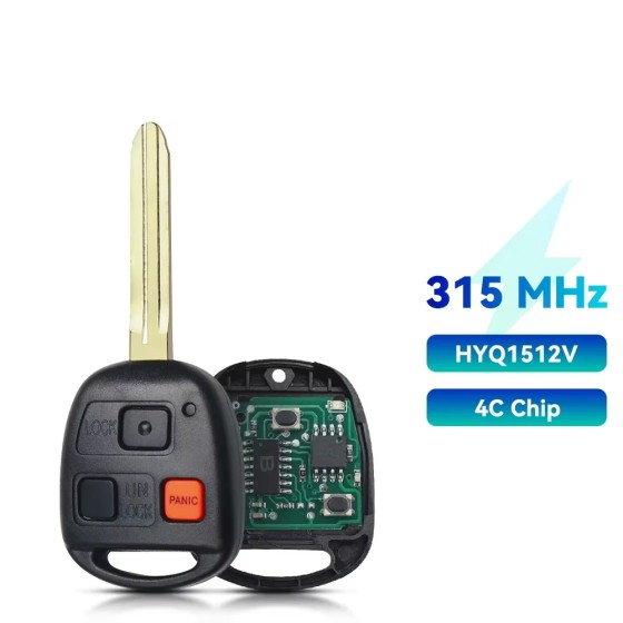 1998-2002 Toyota Land Cruiser / 3-Button Remote Head Key / 4C Chip / PN: 89070-60090 / HYQ1512V (AFTERMARKET)